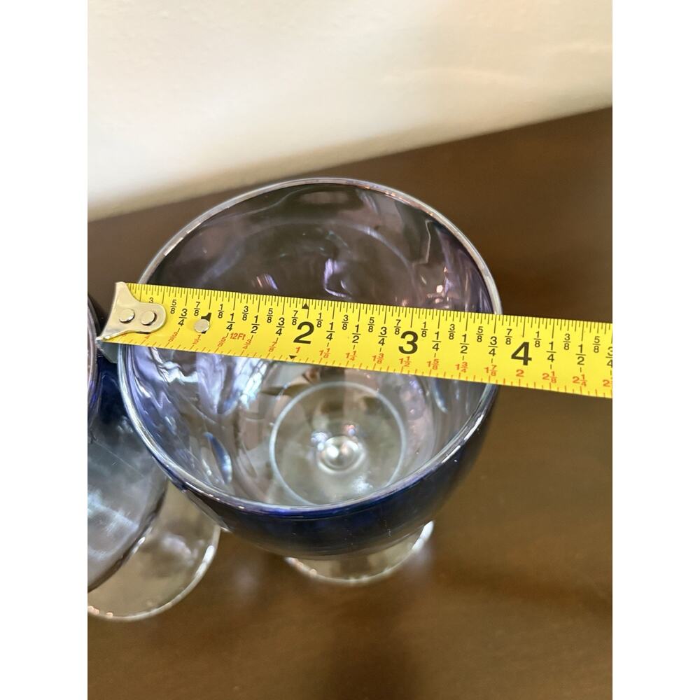 Set 2 Vintage Bartlett Collins Iridescent Light Blue Thumbprint Goblets Glasses - Picture 5 of 8